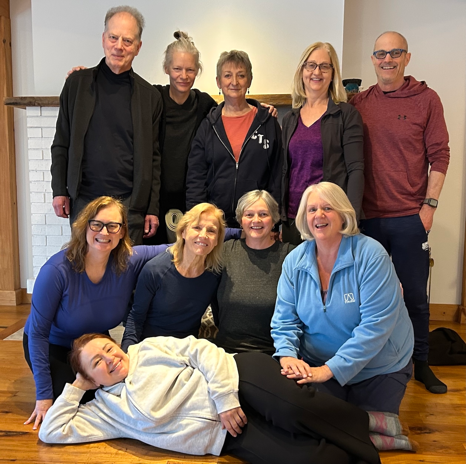 Yoga group poses after retreat