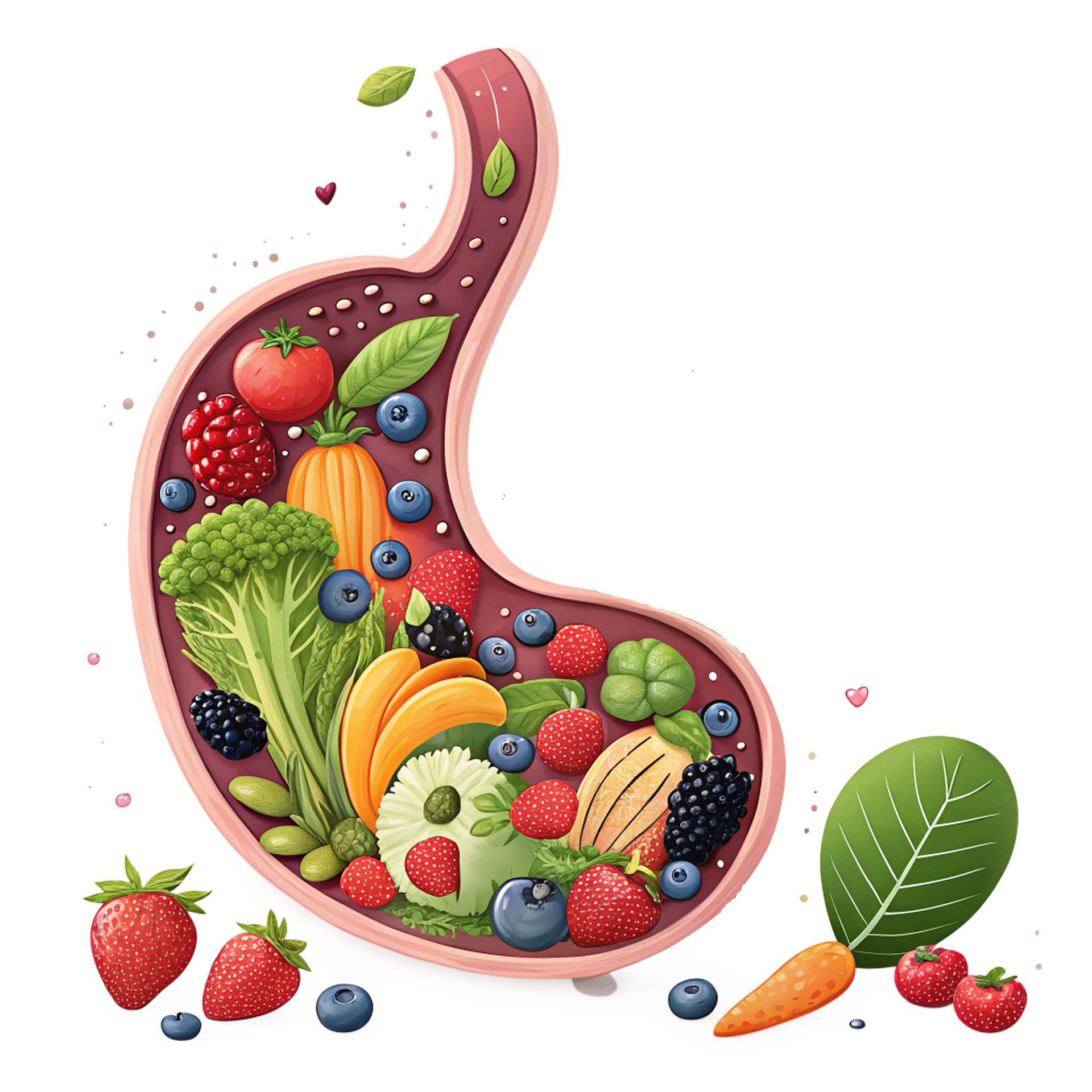 Stomach with healthy food in it